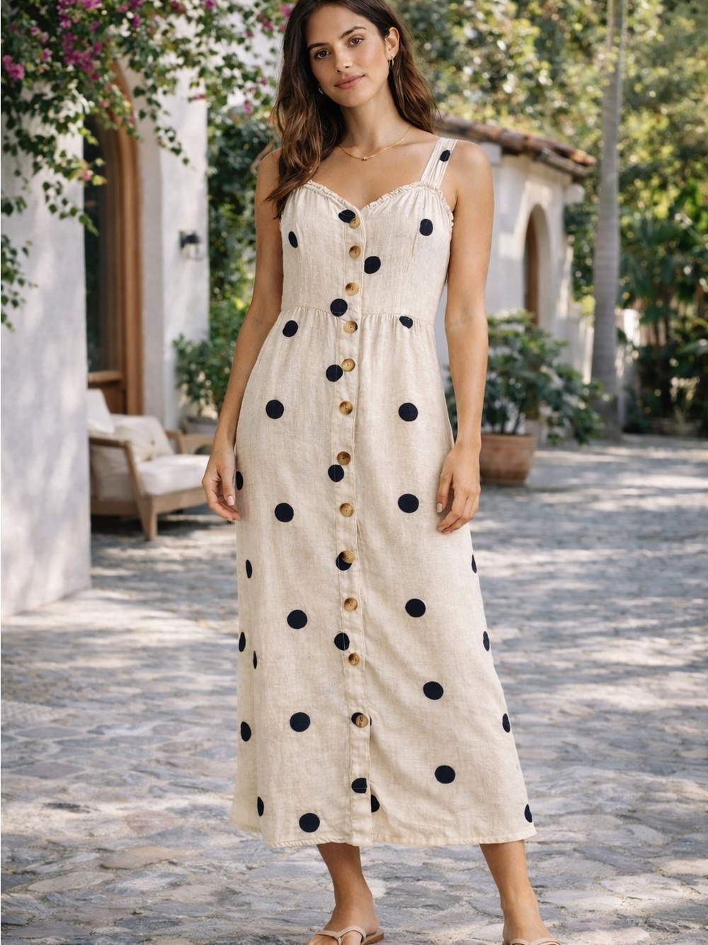 Sincerely Jules Cream Maxi Dress with Black Polka Dots